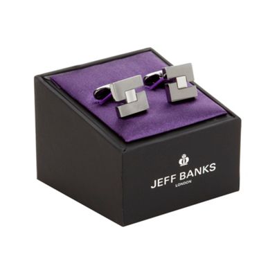 Grey two-tone 'Tetris' cut-out cufflinks in a gift box